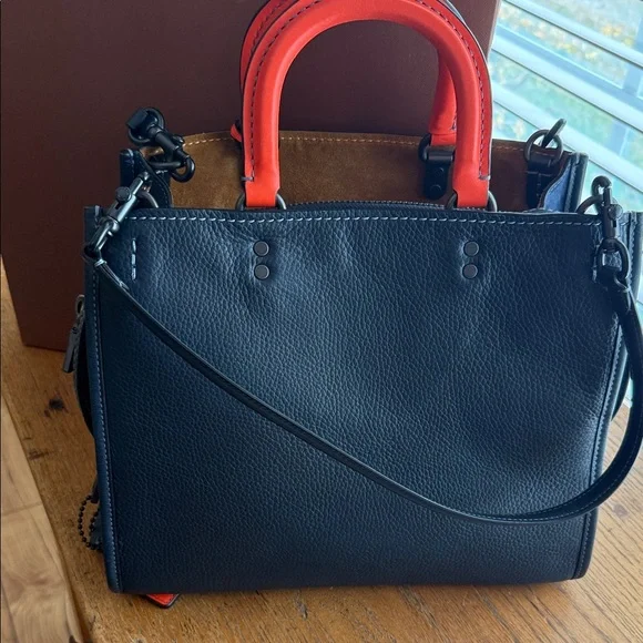 Coach 1941 Varsity Patch Rogue Leather Handbag with Orange Handles and Patches - Picture 7 of 10